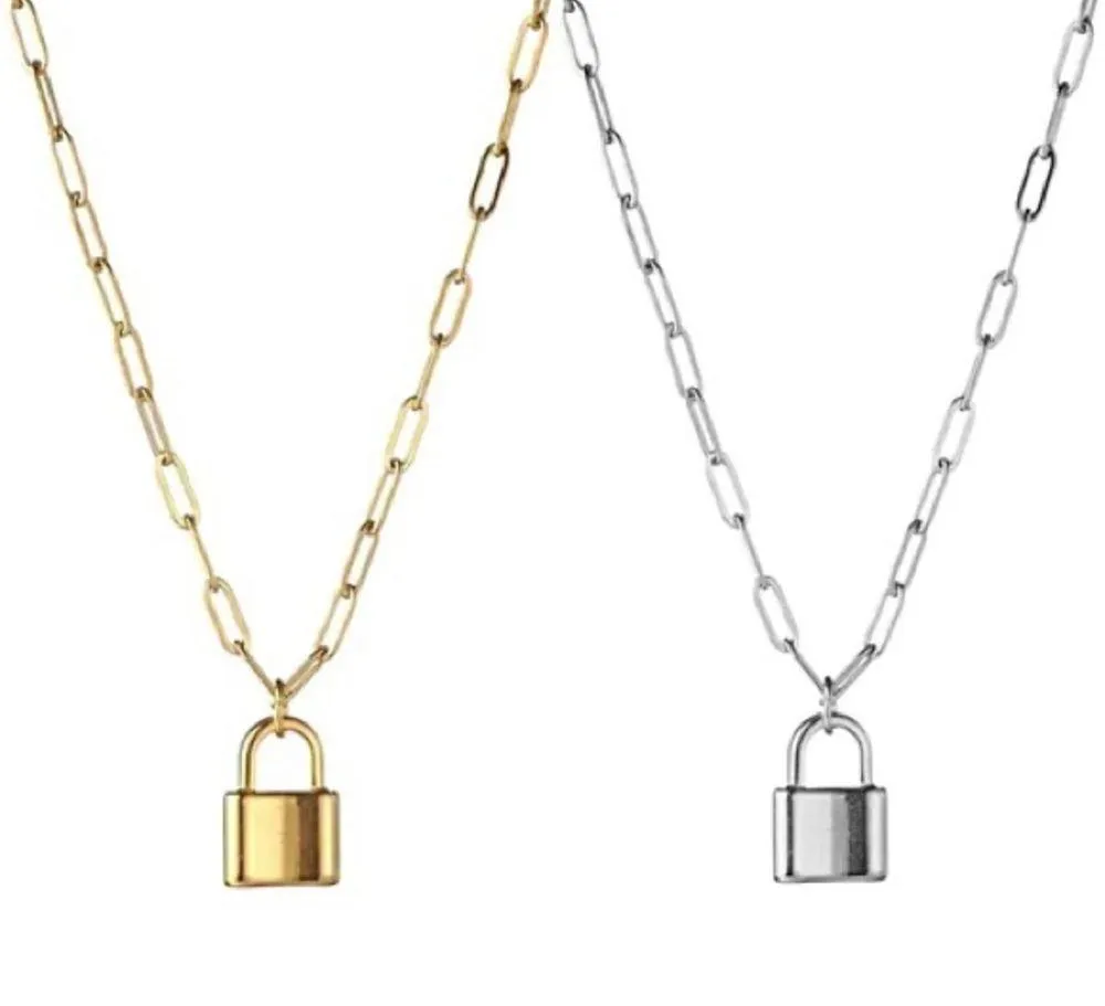 18K Gold Filled Paper Clip Link Chain Lock Necklace - Image 4