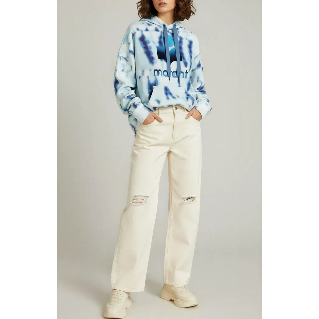ISABEL MARANT Miley Hooded Sweatshirt, Blue Tie Dye, Large - Image 5