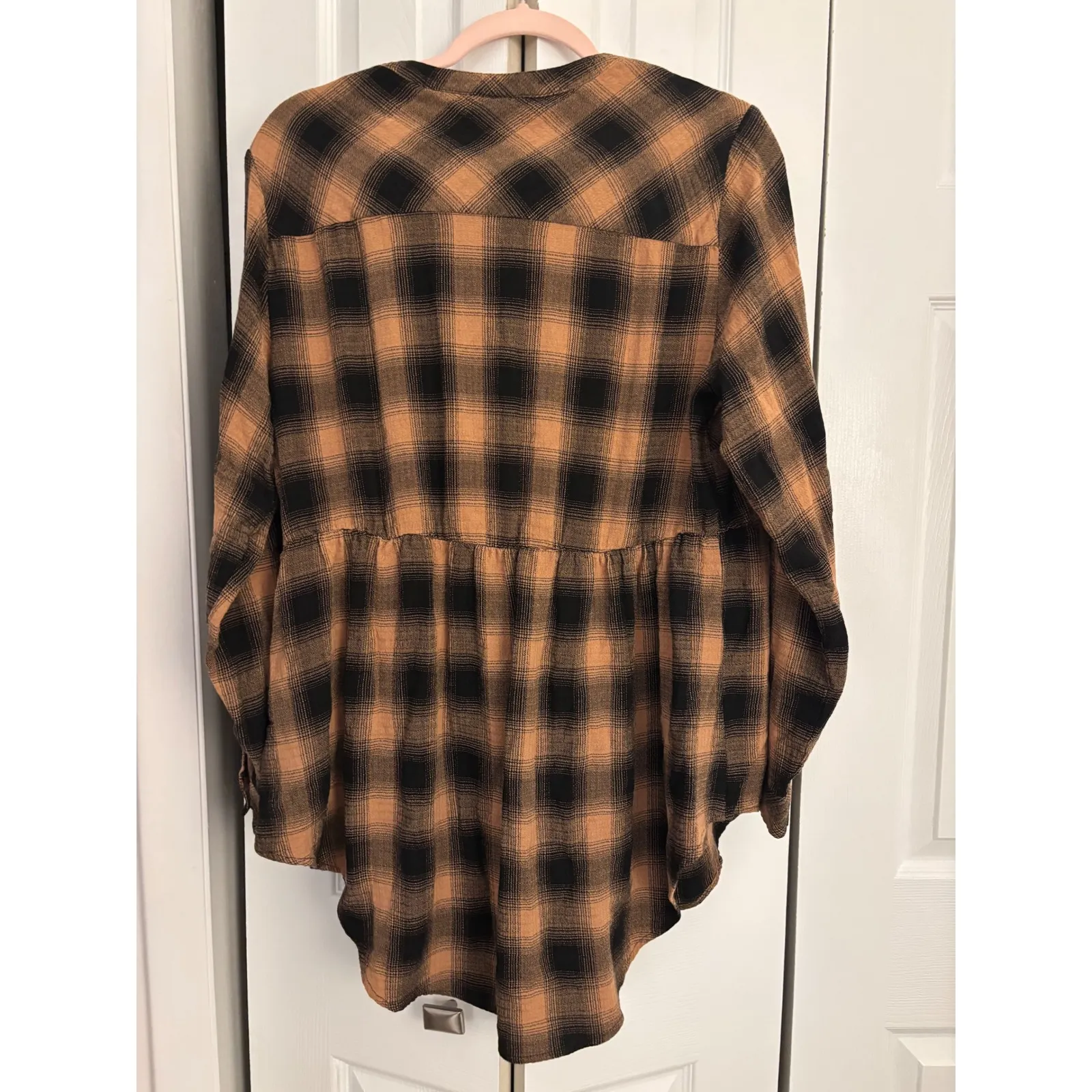 Torrid Black & Tan Plaid Peplum Flannel Top – Size 0 (Fits Like L/XL) - Image 8