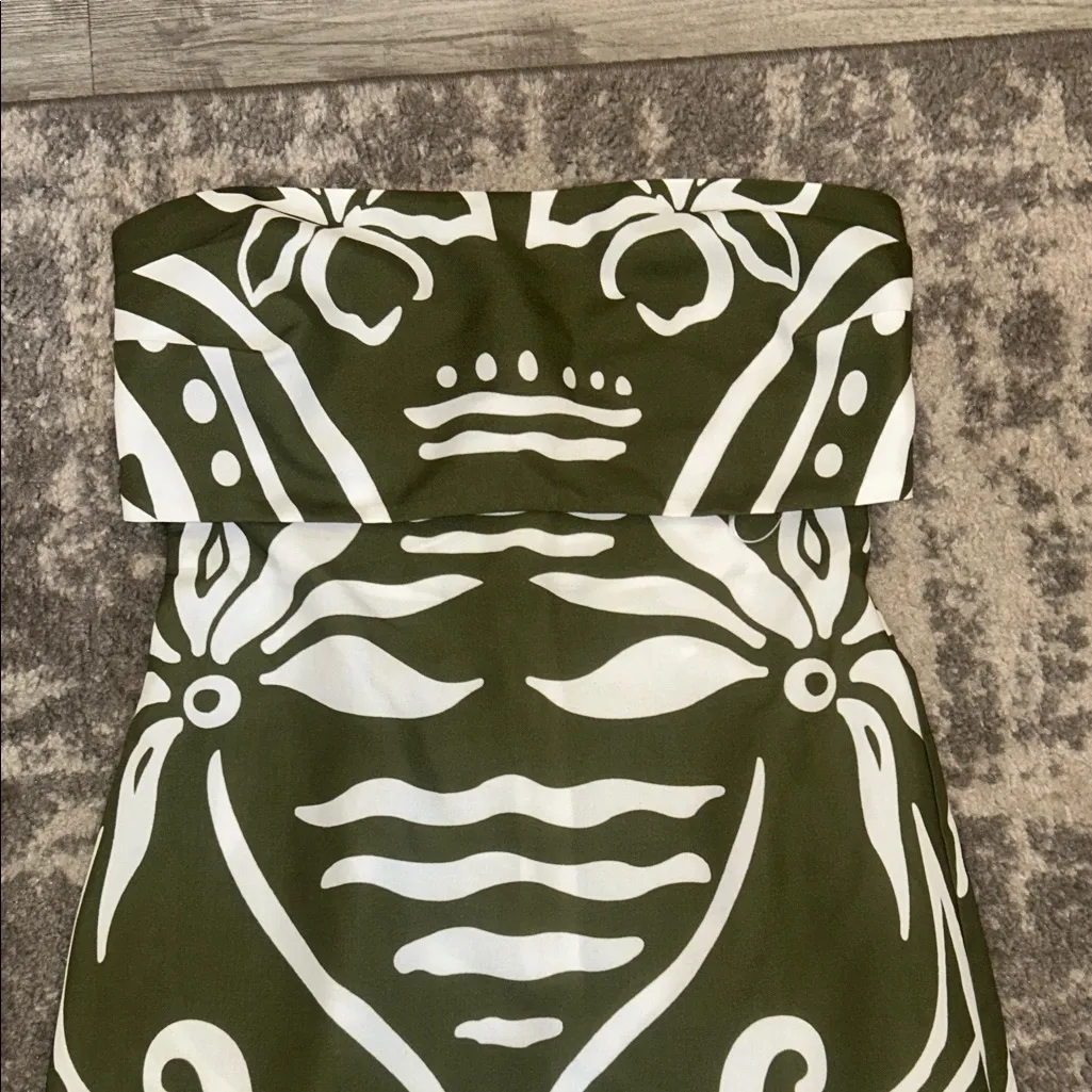 Commense Olive and White Strapless Dress Green Size XS - Image 2