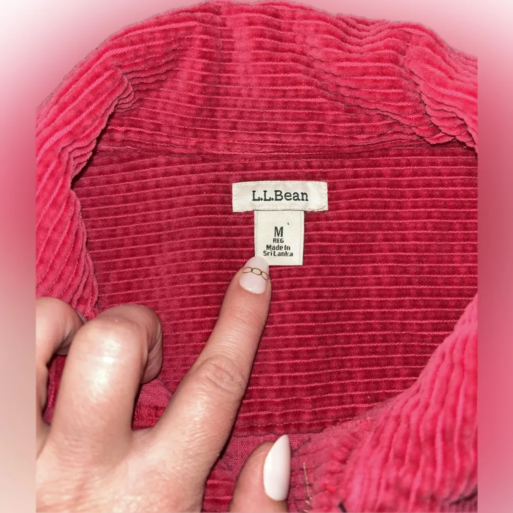 L.L Bean Bold Hot Pink Corduroy Button Down Cozy Chore Overshirt Shacket Shirt M Size M - Image 7
