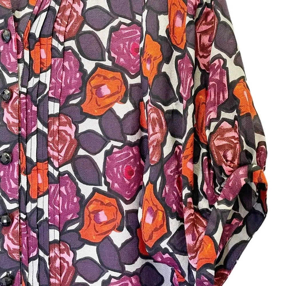Tracy Reese Drop Waist Mini Dress Size Medium Rose Floral Silk Wool Blend Tunic - Image 10