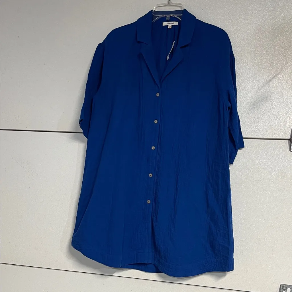 MADEWELL WOMENS LIGHTSPUN COVER-UP MINI SHIRTDRESS BLUE NEW WITH TAGS XXS - Image 2