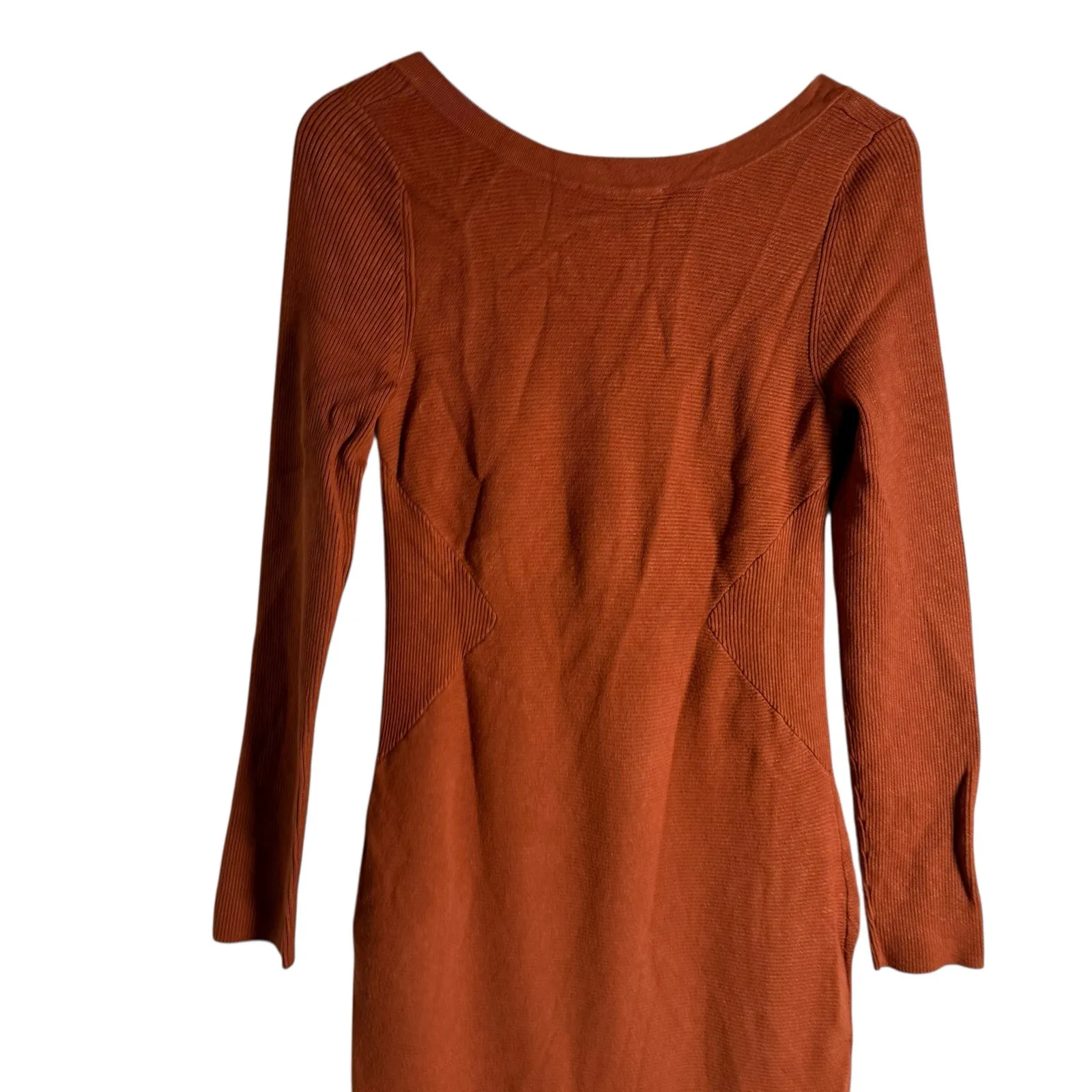 Toccin Rust Brown Sweater Knit Long Sleeve Square Neck Midi Dress Size Medium - Image 10
