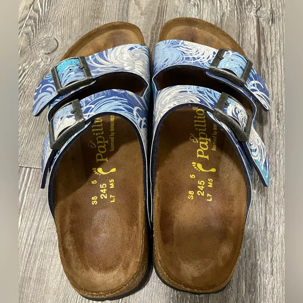 Papillio Birkenstock Stylish Blue Patterned Sandals Size 7 - Image 2