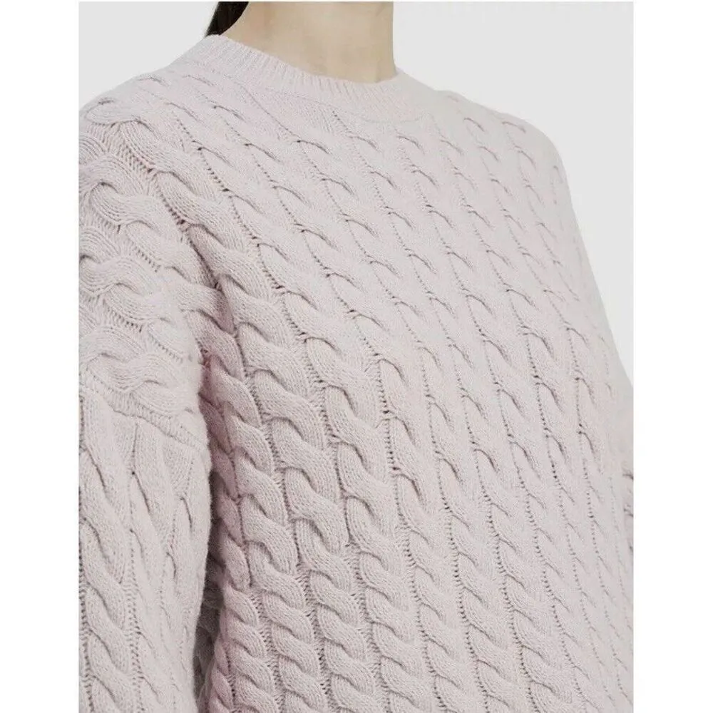 $495 Theory Women Pink Karenia Crew-Neck Cable Knit Pullover Wool Sweater Size S - Image 3