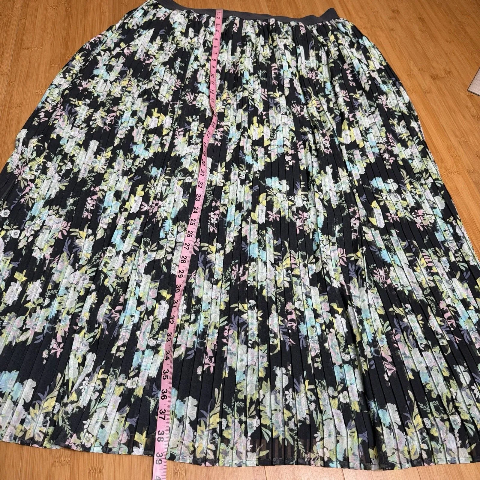 LC Lauren Conrad Skirt Womens XL Blue Floral Pleated Midi Pull On Boho Preppy - Image 4