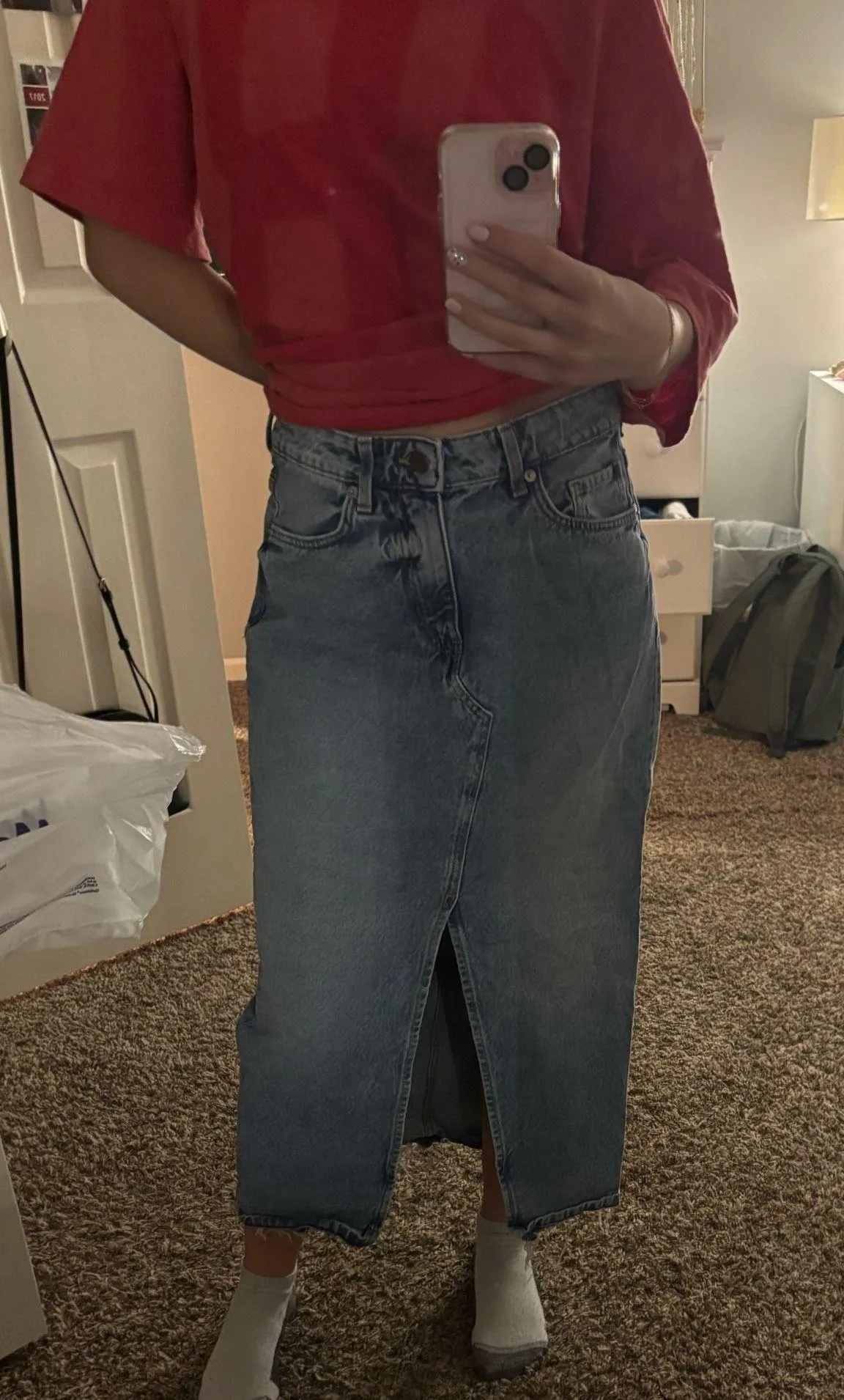 H&M Long Jean Skirt Denim Light Wash - Image 2