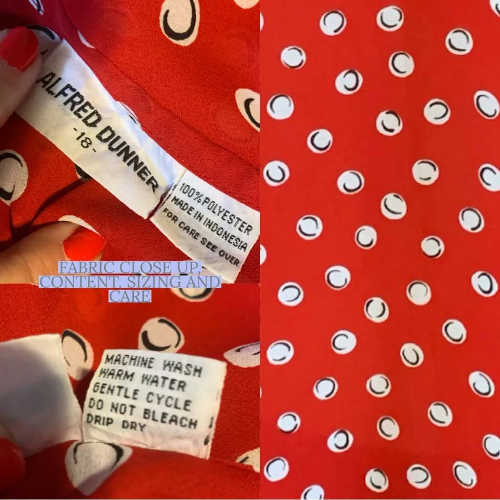 ALFRED DUNNER VINTAGE 1980'S RED, BLACK AND WHITE DOTS RUFFLE HEM BLOUSE (18) - Image 9