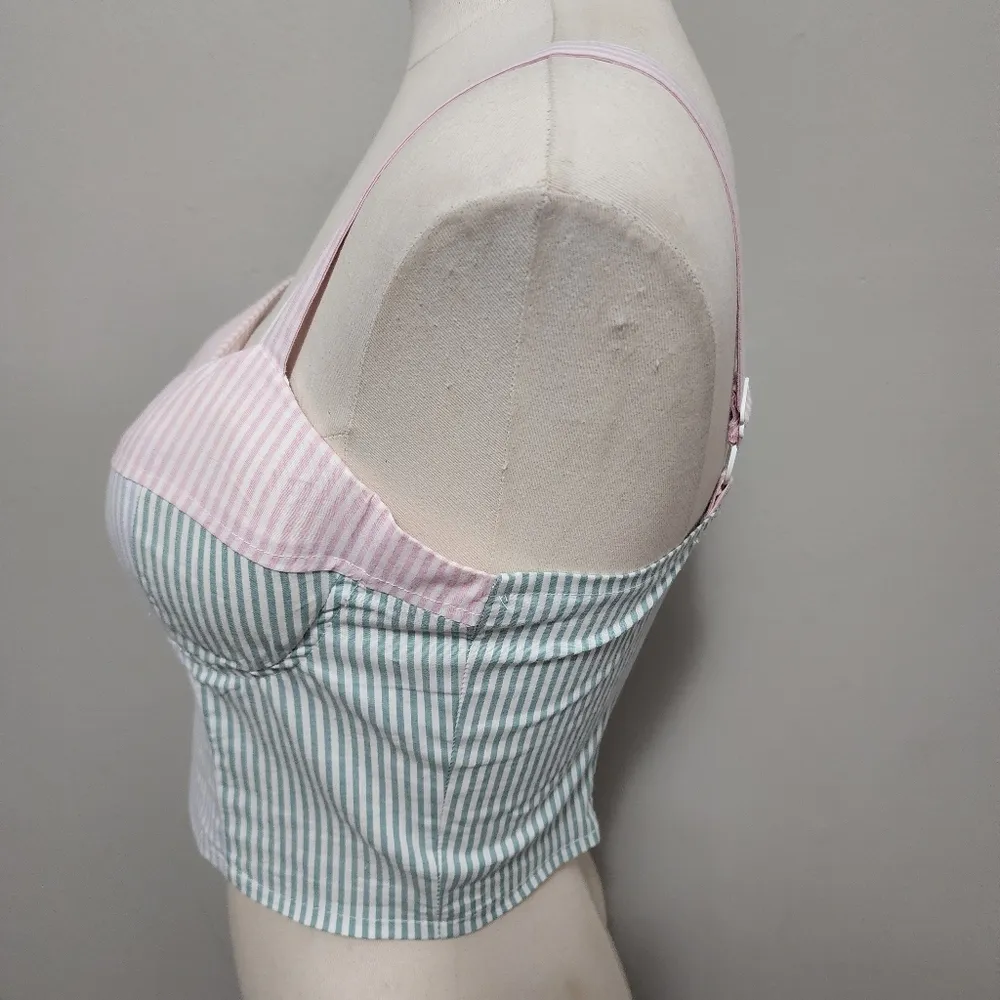 So mixed stripe oversized button down and bralette size medium - Image 13