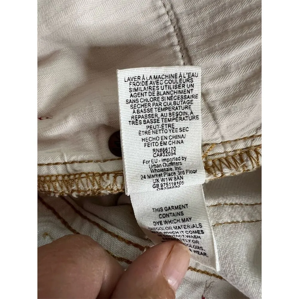 Free People Women's Embroidered Frayed Hem Denim Shorts Beige Size 29 - Image 6