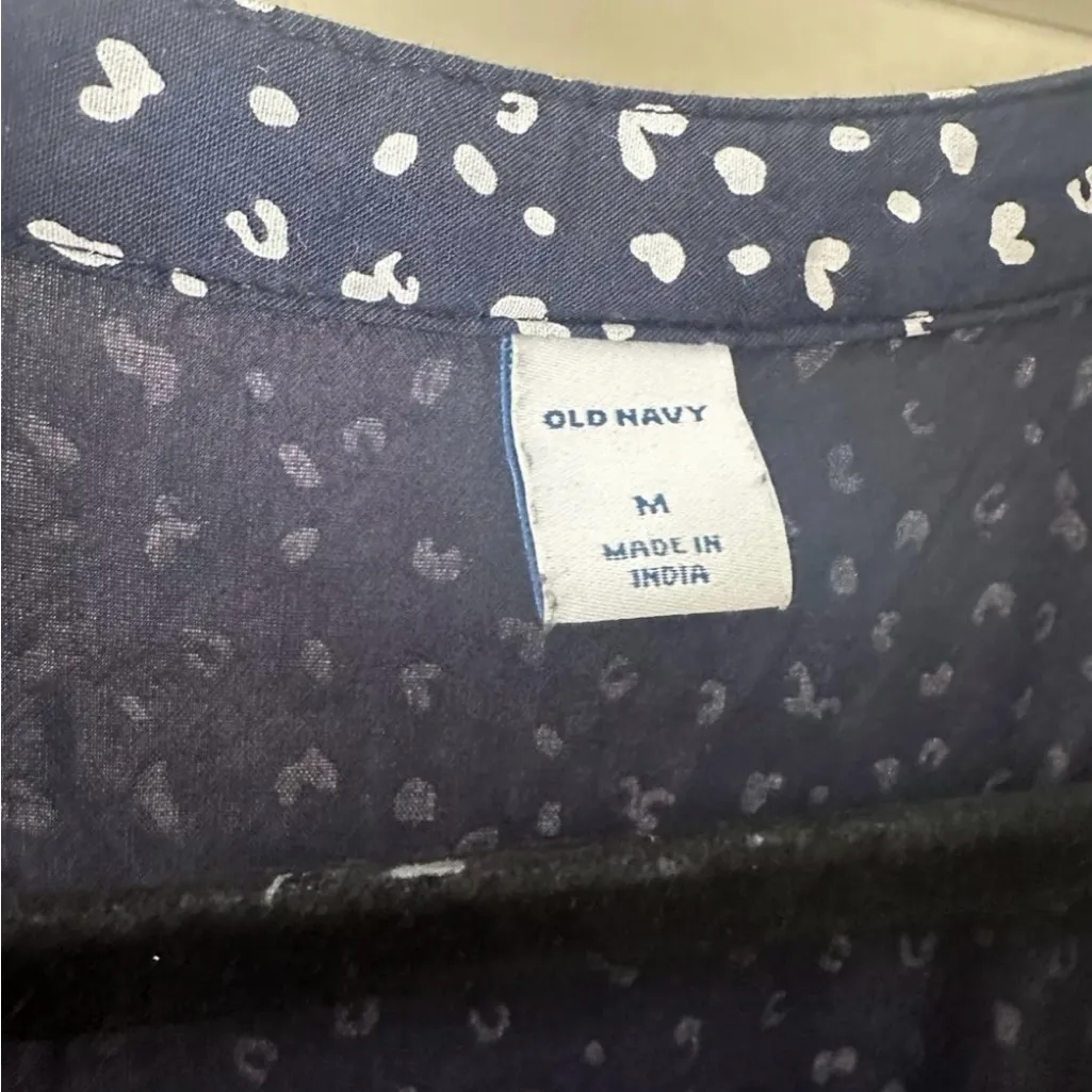 Old Navy Women’s Sleeveless Tie-Neck Swing Blue/White Leopard Print Shift Dress - Image 3