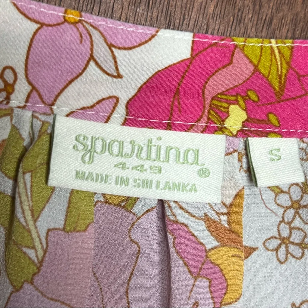 Spartina Cora Silk Floral Blouse Cottagecore Coquette Southern Belle Charm Top S - Image 5