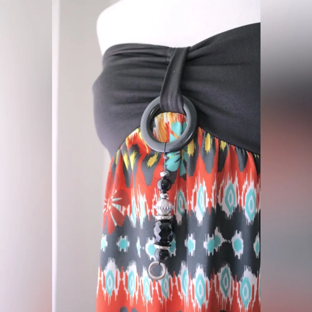 Drama Gold Multicolor Beaded Bandeau Maxi Dress Black Size M - Image 6