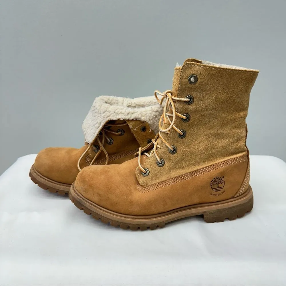 Timberland teddy lace up fold‎ over boots leather brown women's 6 fully lined - Image 2