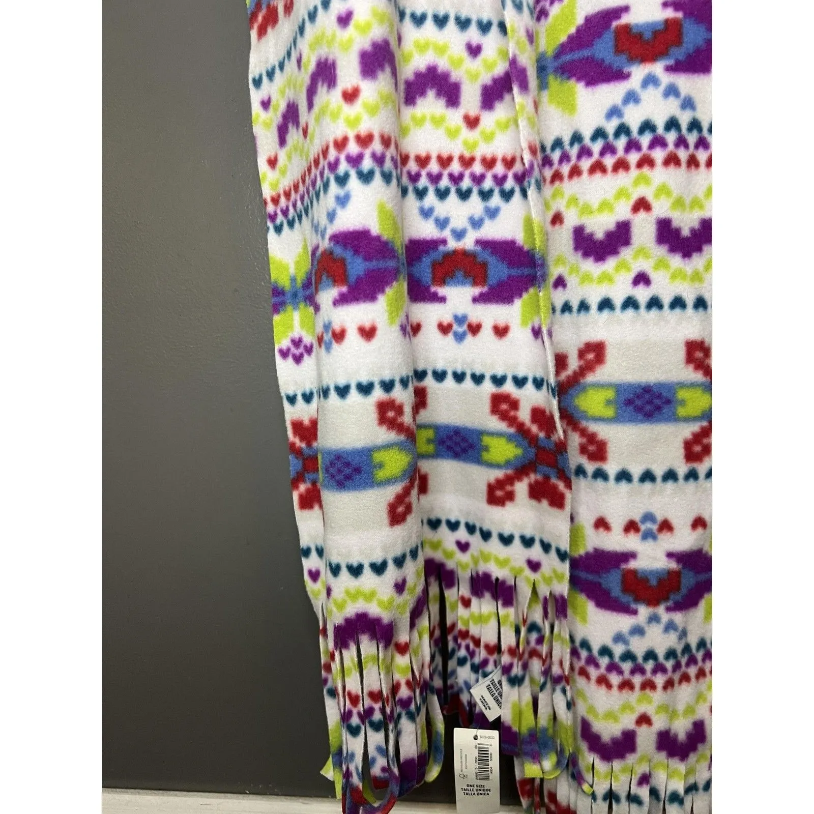 Old Navy Scarf Womens One Size Multicolor Fleece Fair Isle Fringe Winter Cozy - Image 3