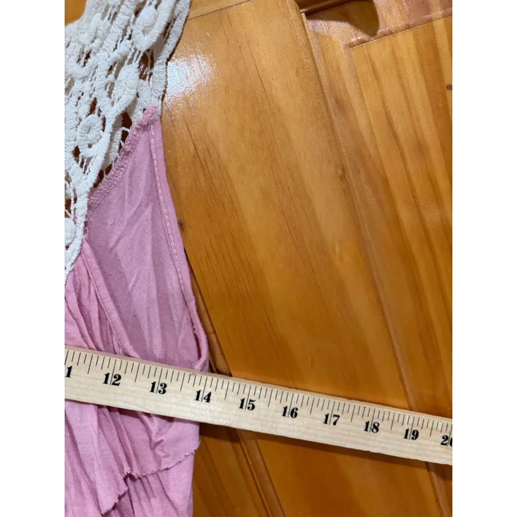 Wet Seal Pink Ruffle Tank Top Crochet Trim Layered Sleeveless Women’s Medium - Image 6