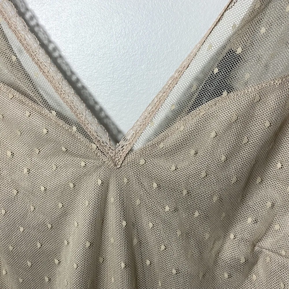 Ambiance Lace Bodysuit with cap sleeve. Khaki. Large. Tan - Image 3