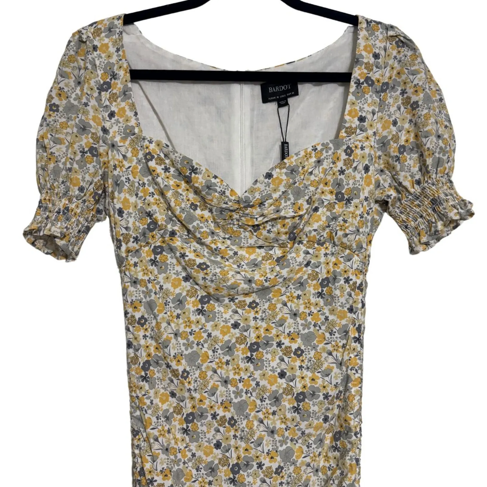 BARDOT Cindy Sweetheart Ruched Mini Dress Soft Yellow Floral NWT 6 Small - Image 6