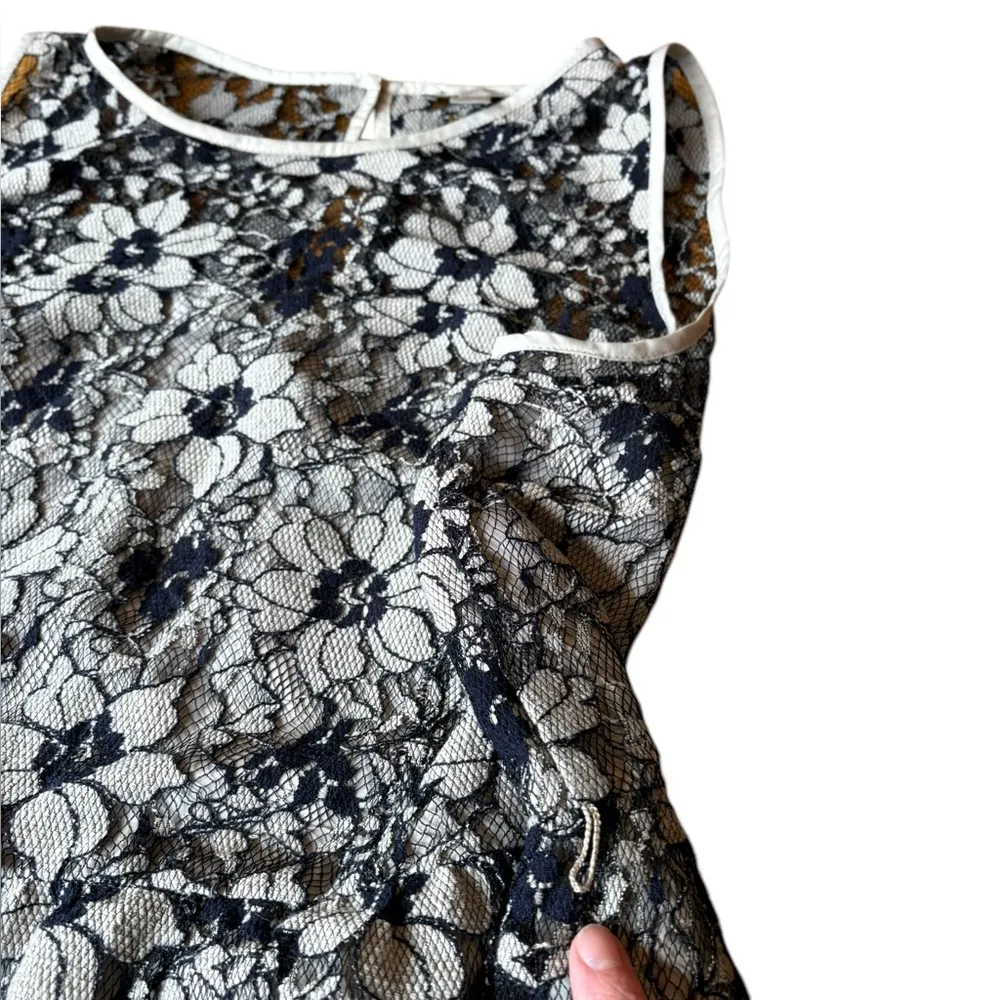 Ann Taylor LOFT Lace Sheath Dress Knee Length Sleeveless Womens 16 Black Beige - Image 7