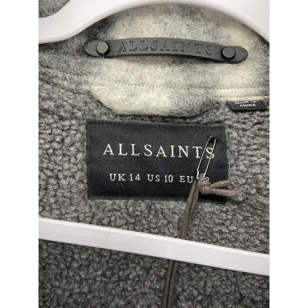 All Saints Fenix Grey Sherpa Wool Blend Camo Print Button Up Jacket Size 10 NWT - Image 6