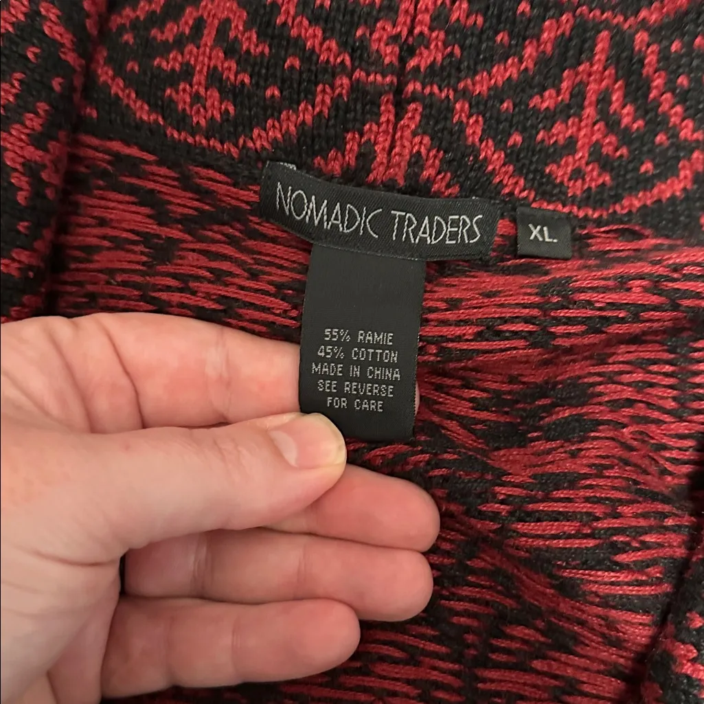 Nomadic Traders Red and Black Patterned Cardigan Size XL - Image 5