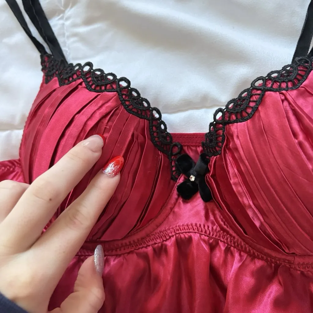 Womens Size Small Red Black Nightie Lingerie Babydoll Grunge Vampire Valentines - Image 5