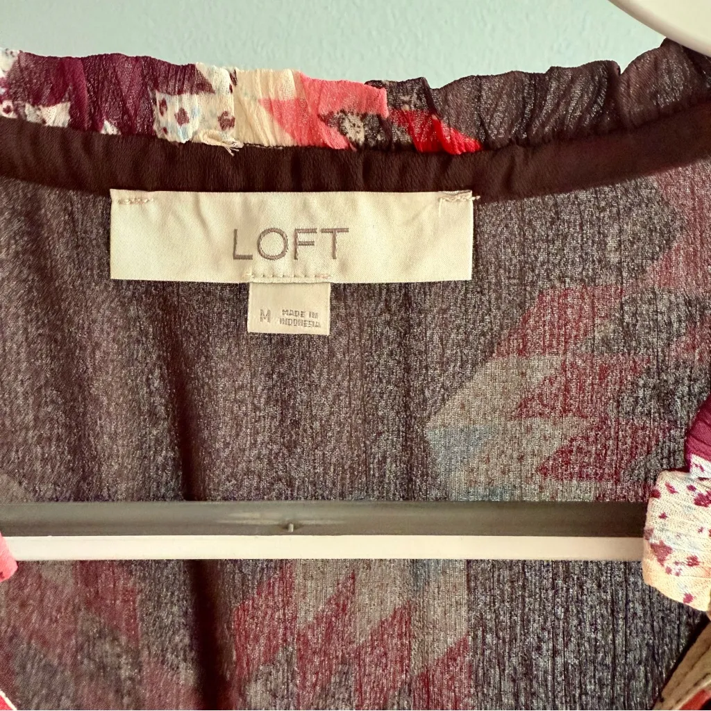 Loft Patchwork Button Flounce Mini Dress, Red multi | Size Medium - Image 4