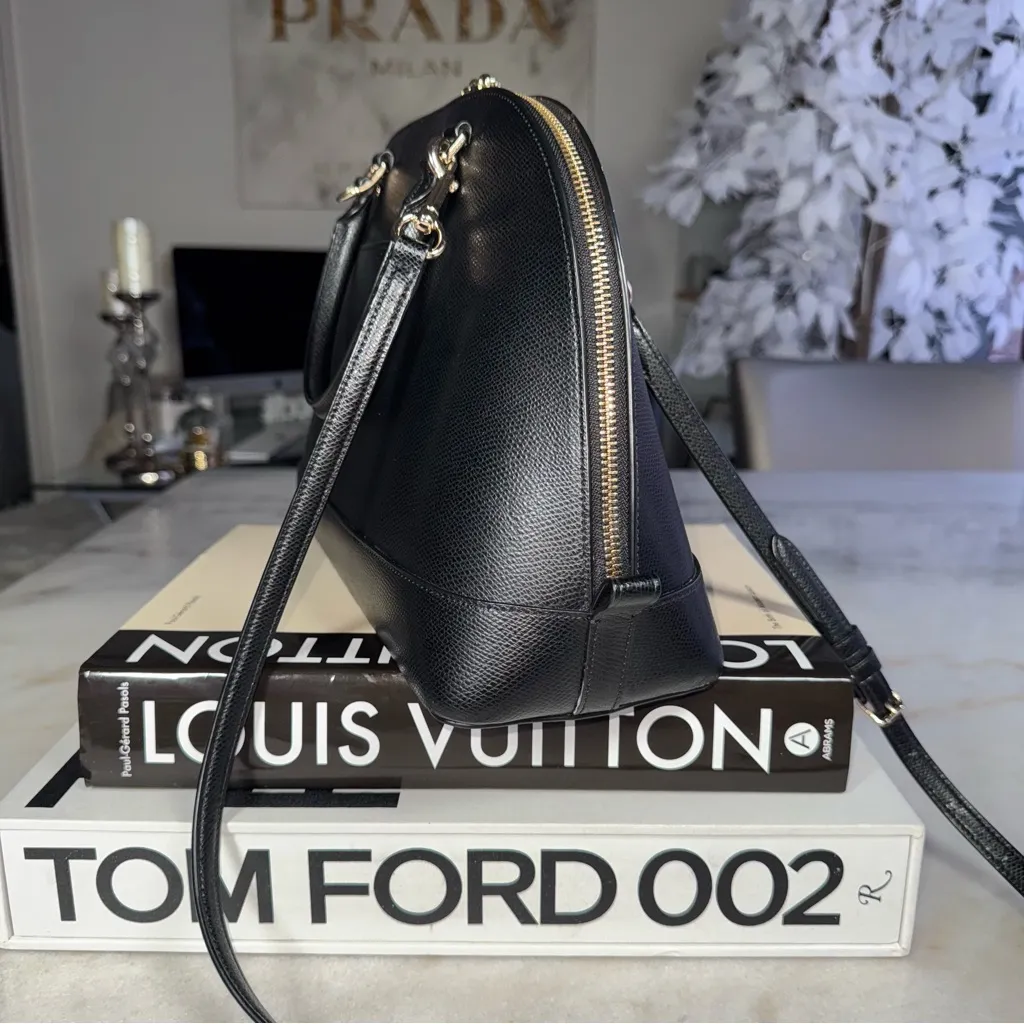 Coach Sierra Black Crossgrain Pebbled Leather Dome Satchel Crossbody Bag Womens - Image 7