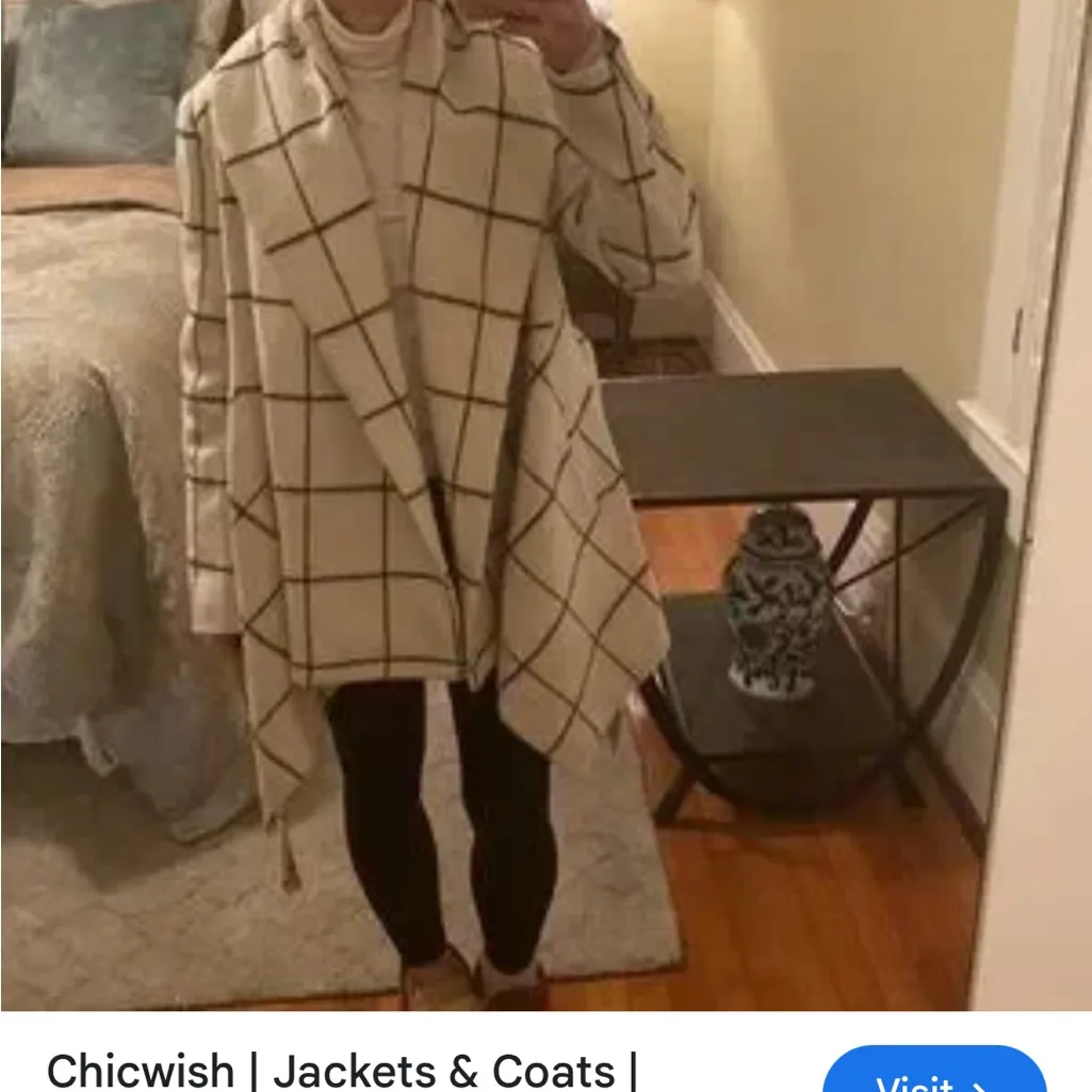 ChicWish Prairie Grid Cape in Off-White and Black | Small - Image 2