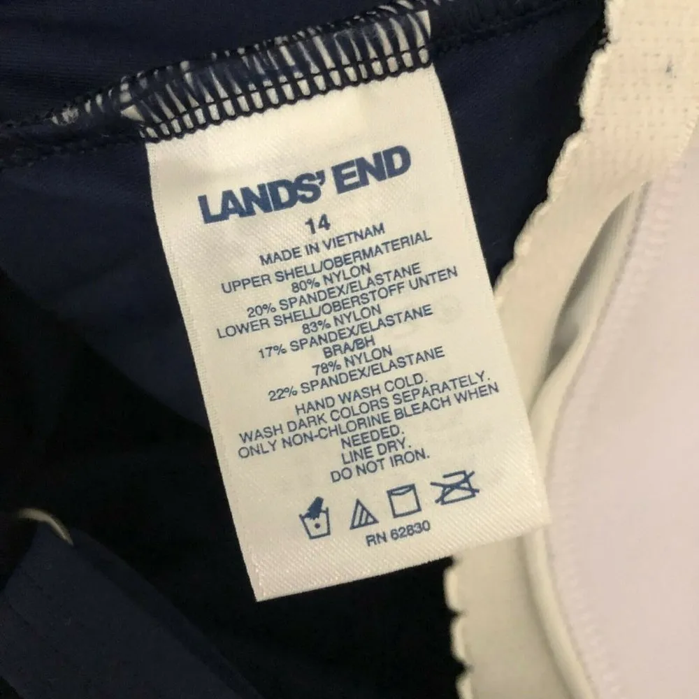 Lands End Tankini Top Molded Cups V Neck Navy Blue White 14 - Image 4