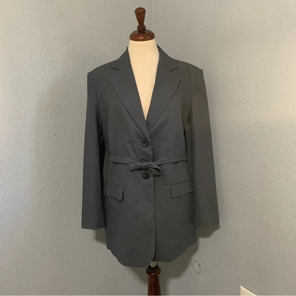 ZARA New Gray Linen Blend Belted Lapel Collar Long Sleeves Blazer Size S 2753129 - Image 12