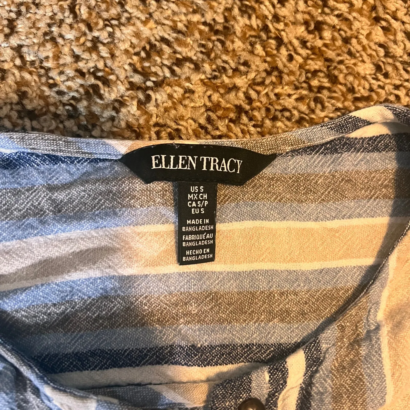 Ellen Tracy Womens Small Striped Button Up Tie Sleeve Tunic‎ Blouse Top - Image 2