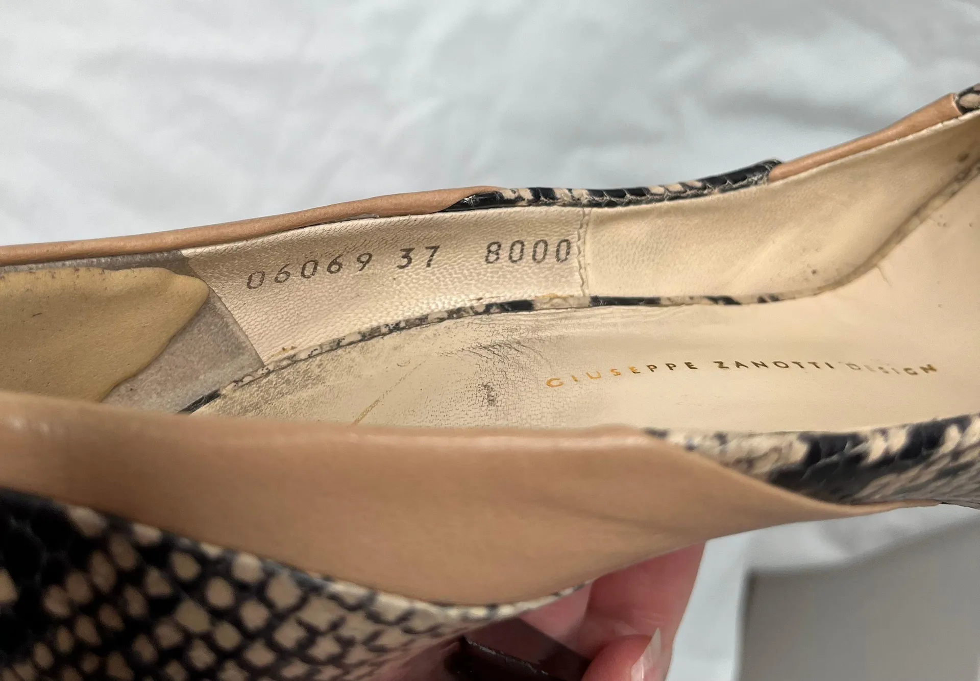 snake print peep toe leather high heel pumps size 37 - Image 13