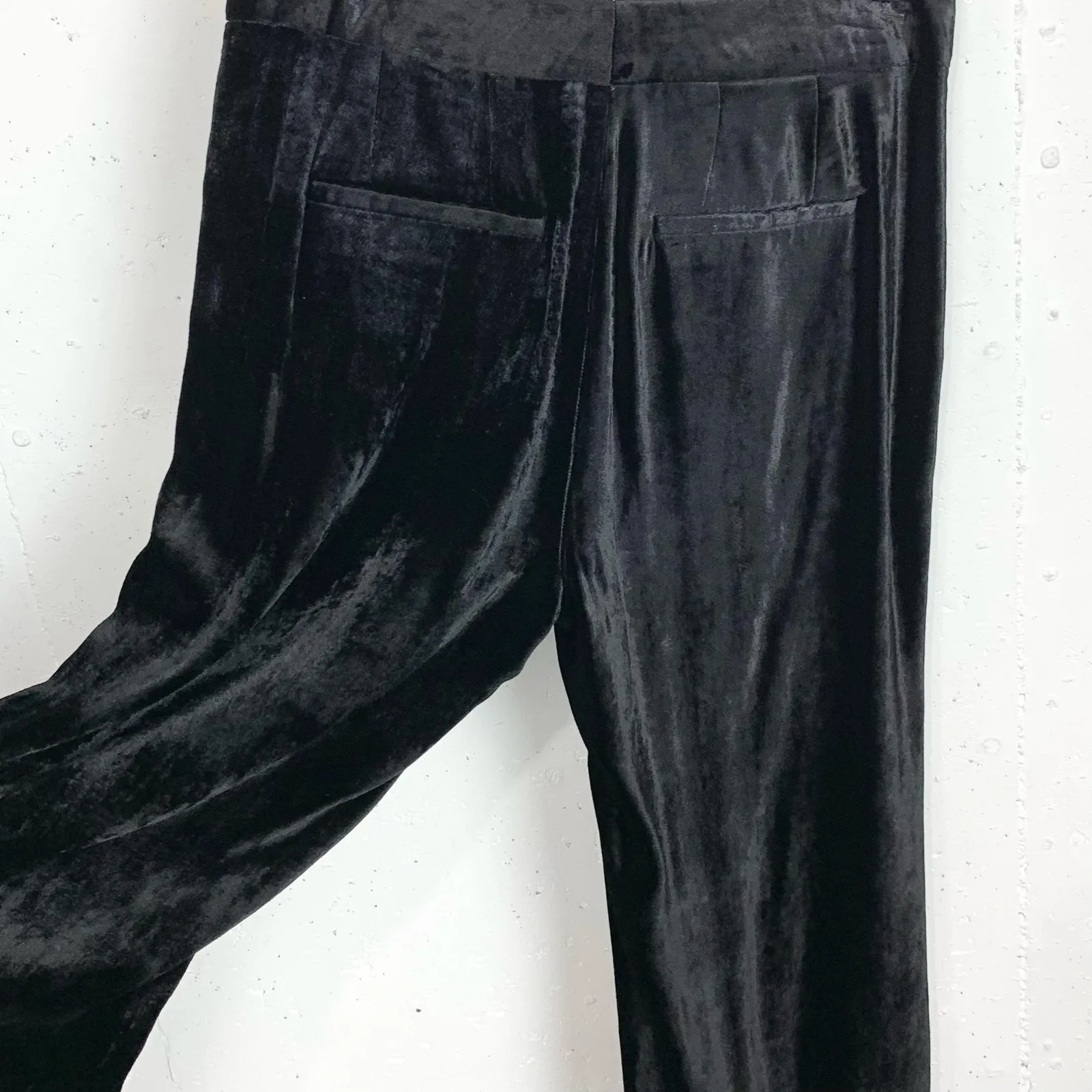 A.L.C. Velvet Wide Leg Pants Silk Blend Flat Front Tab Closure Black Size 2 - Image 10