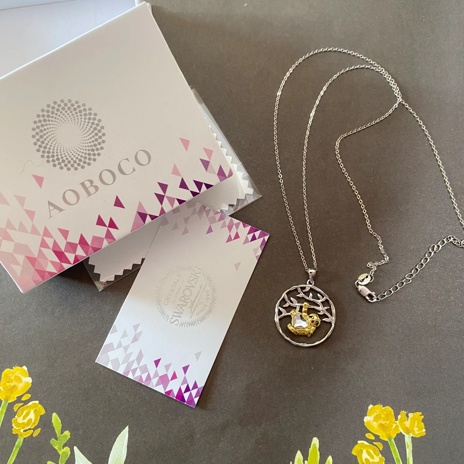 Sloth Tree Of Life Swarovski Crystal Sterling Silver Necklace - Image 4