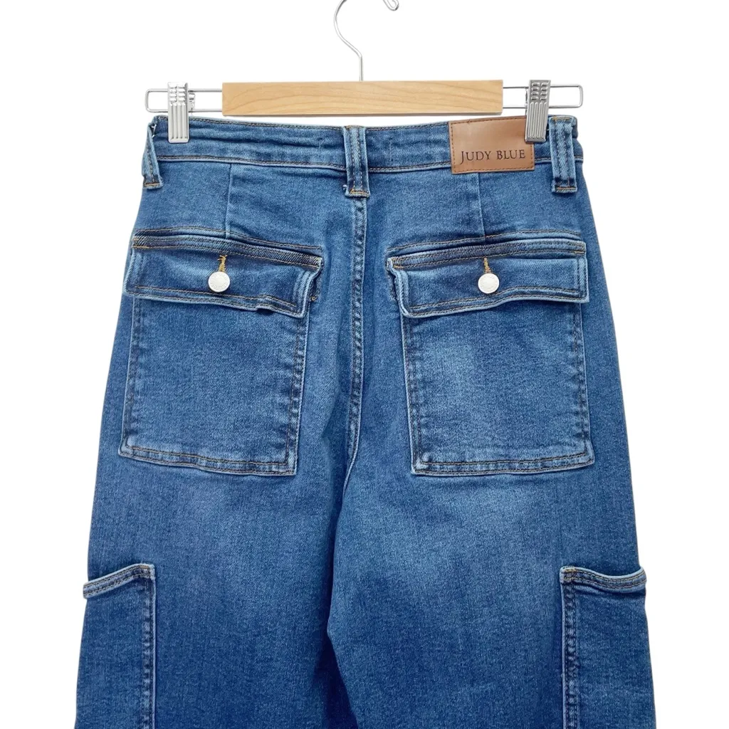 Judy Blue Cargo Wide Leg Jeans Size 7 | 28 High Rise Dark Wash Utility Denim - Image 7