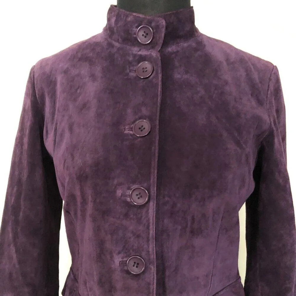Cache Purple Fitted Leather Suede Jacket Top New Lined Banded Collar $248 NWT - Image 3