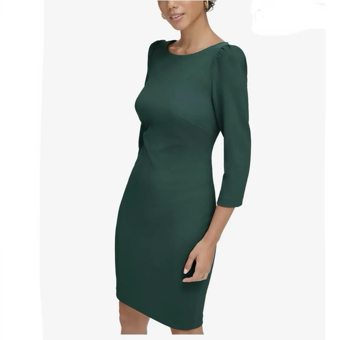NWT Calvin Klein Green 3/4 Puff Sleeve Stretch Crepe Sheath Dress Size 12 - Image 3