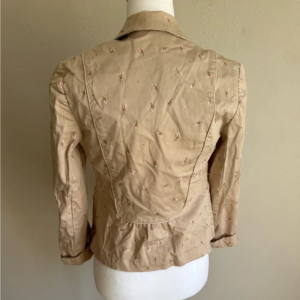 Rebecca Taylor Beige Pink Embroidered Flowers Cotton Blend Fitted Blazer Women 4 - Image 5