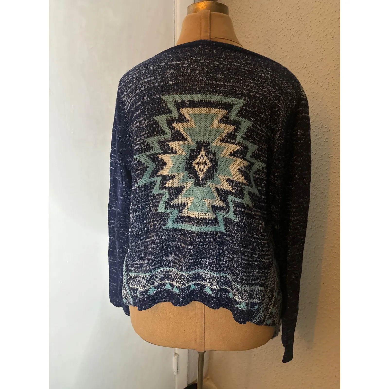 Miami Aztec Tribal Print Waterfall Sweater S Southwestern Cozycore Bohemian - Image 2