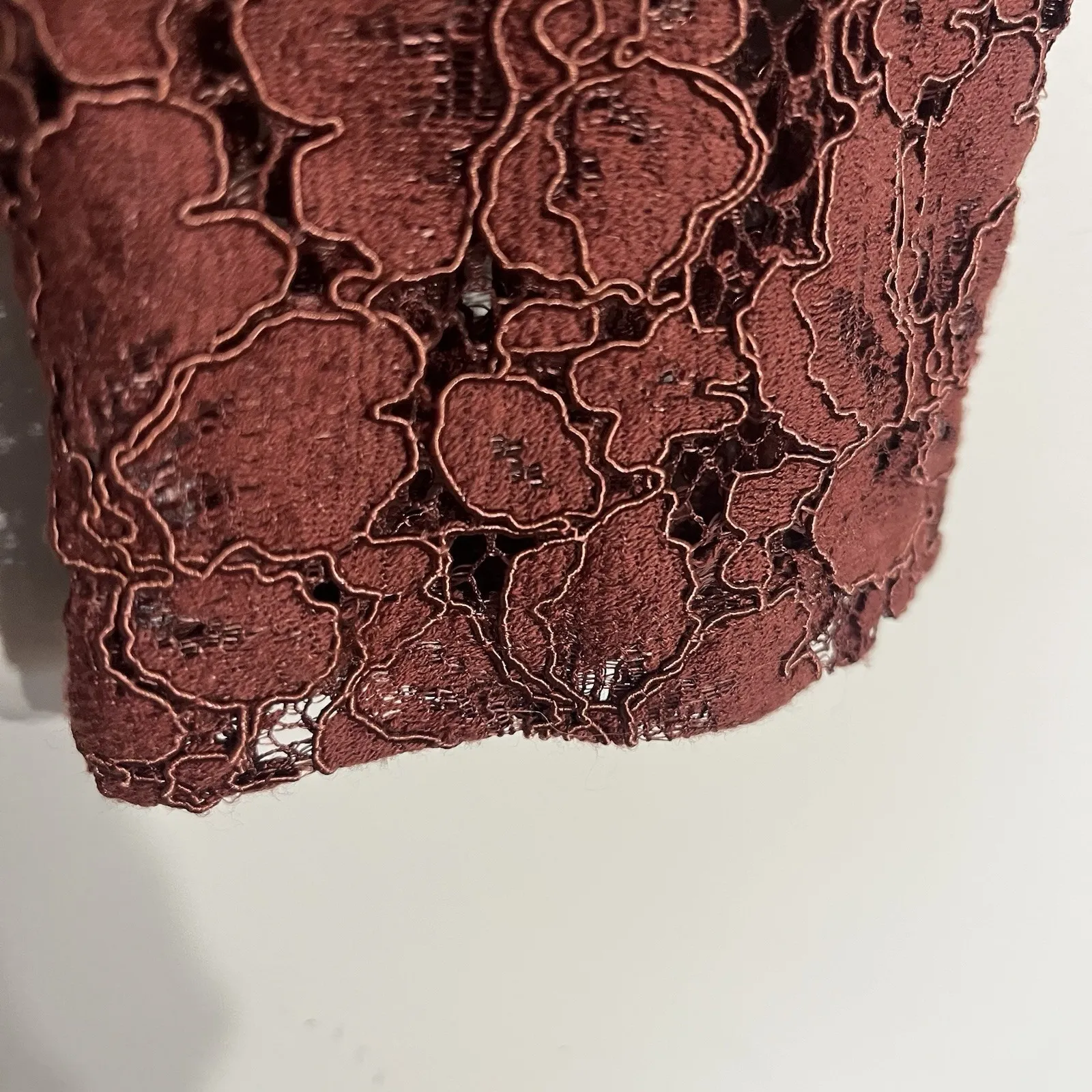 Express Women's Scalloped Lace Hem Long Sleeve Blouse Deep Red Size Small - Image 2