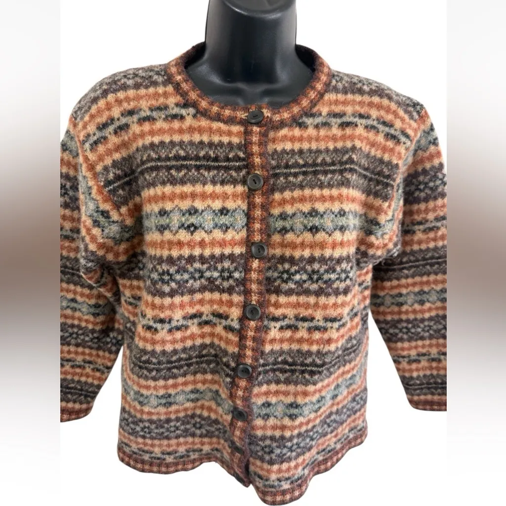 Vintage Gallagher Women’s Fair Isle Cardigan Sweater Shetland Size XS Wool Orange - Image 5