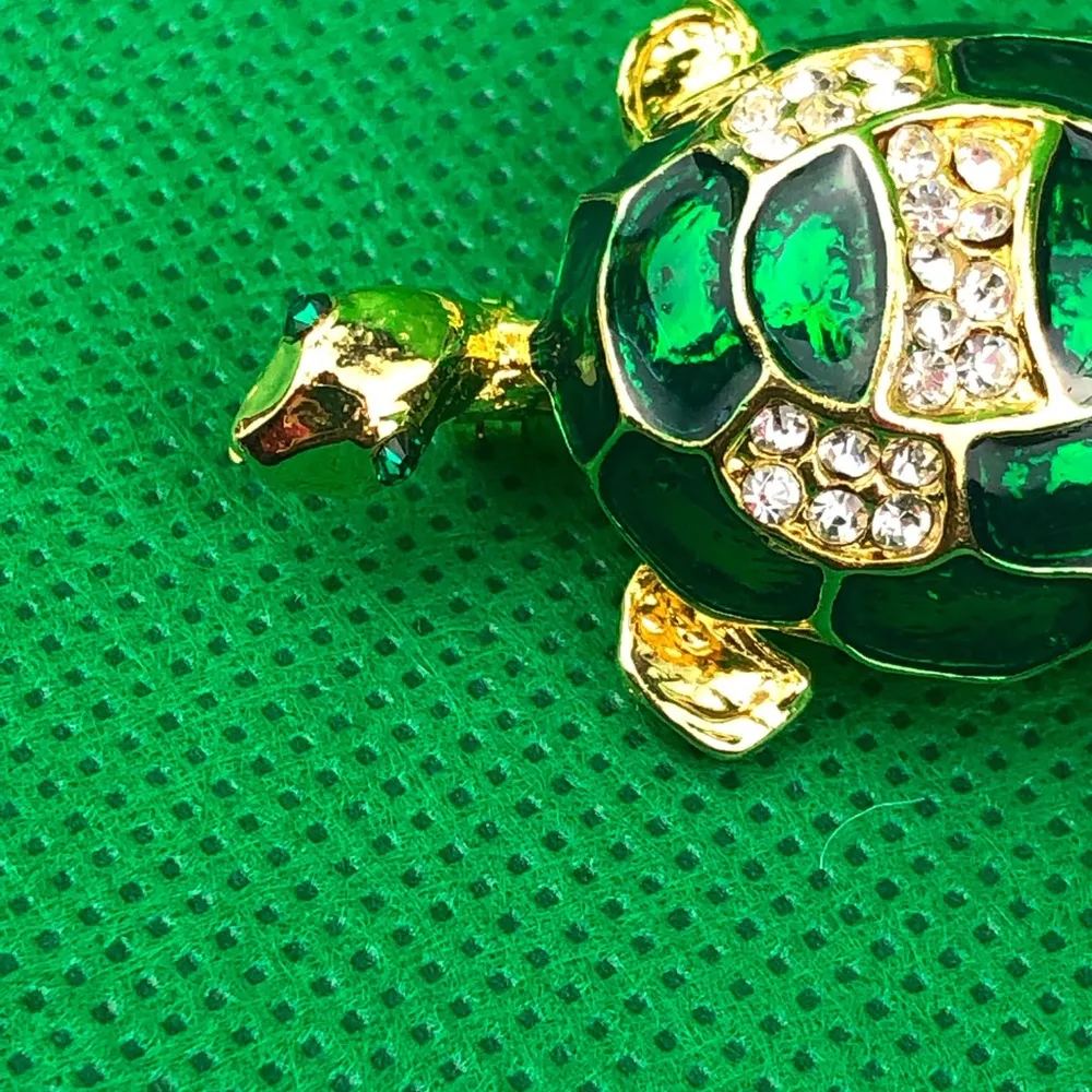 John Candice Crystal Gold Tone Turtle Brooch - Image 6