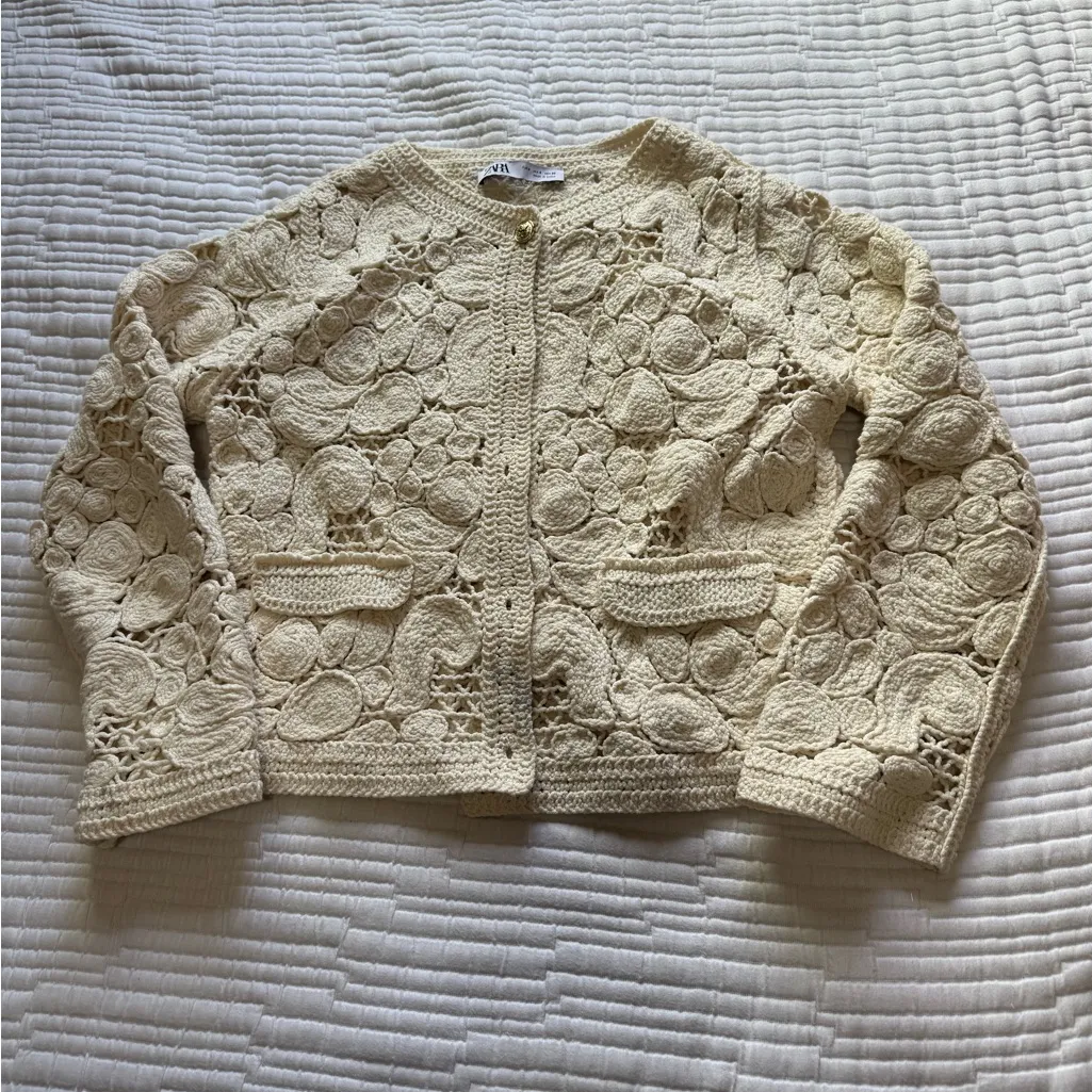ZARA KNIT MACRAME CARDIGAN - Image 2