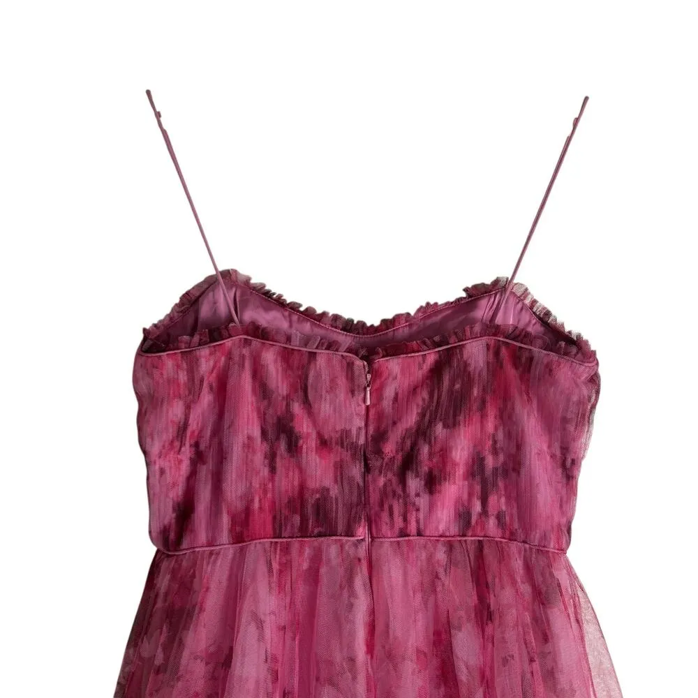 ML Monique Lhuillier Pink Tulle Pleated Sleeveless Cocktail Midi Dress 8 - Image 10