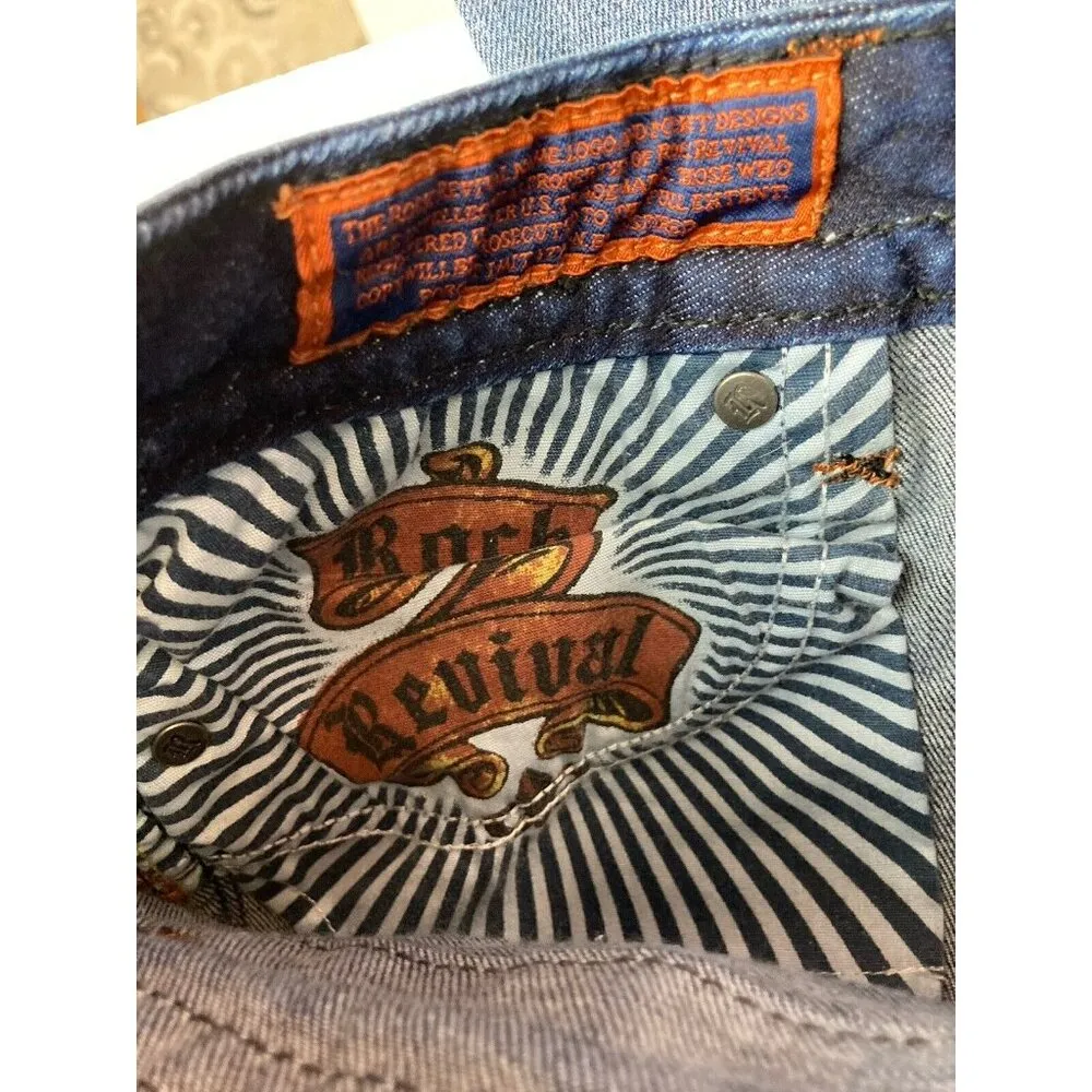 *Rock Revival Alexis Skinny Denim Jeans Womens Size 29 Fleur de Lis Flap Pockets - Image 8