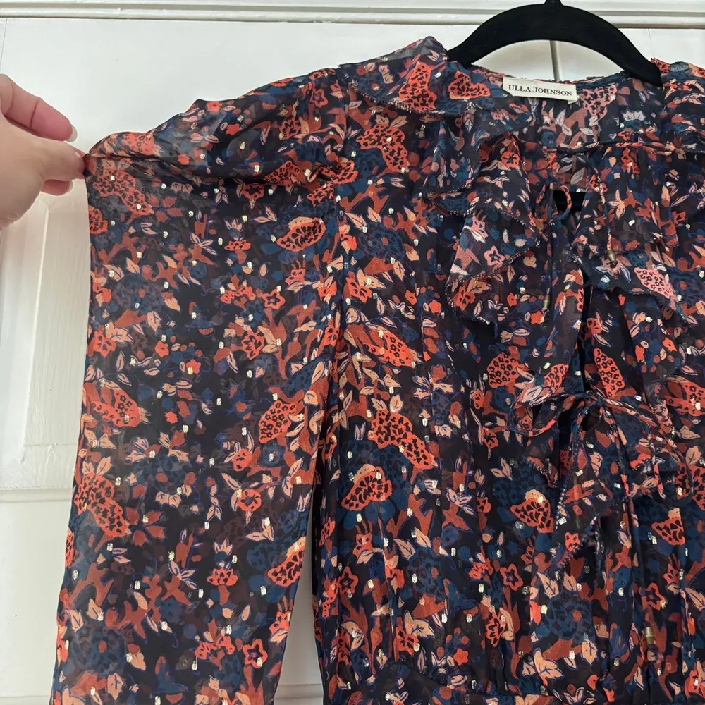 Ulla Johnson Cecily Mini Dress Cosmos Silk Ruffle Long Sleeve Size 2 XS Metallic - Image 13