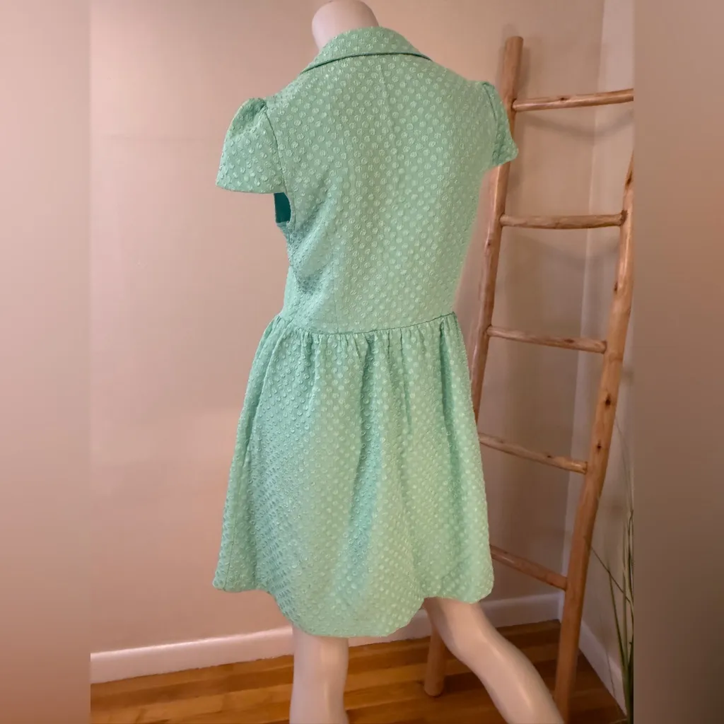 Kensie Mint Cap-Sleeve Button Front Textured Dot Retro Dress M - Image 6