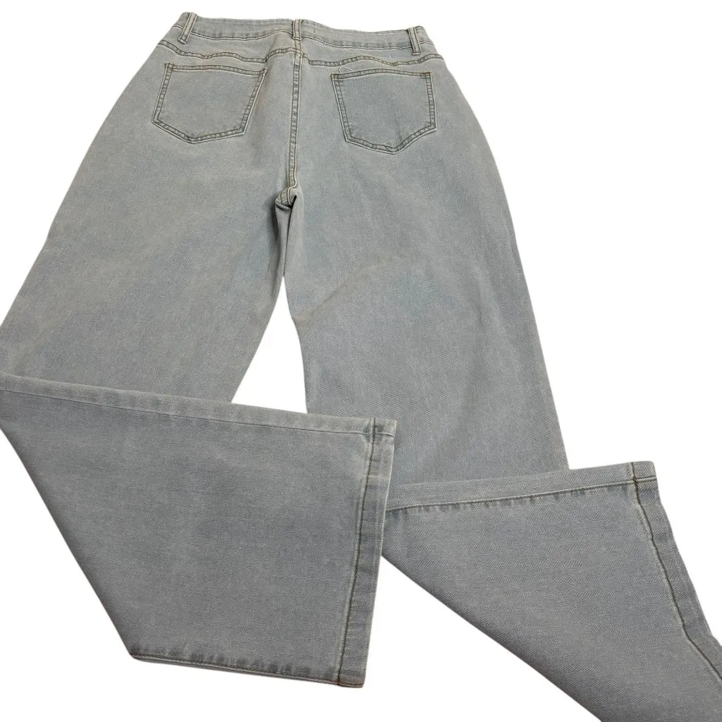 Ettelo Light Wash Denim Jeans Size 14 Wide Leg High Waisted 5 Pocket Button Zip Blue - Image 3